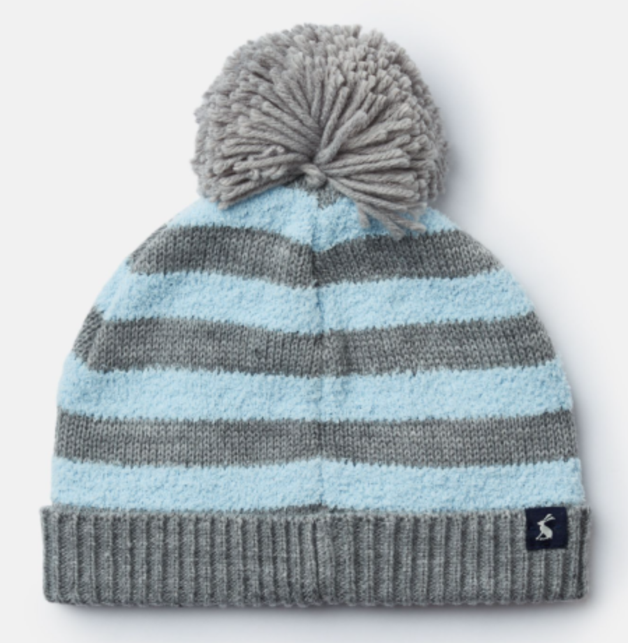 Grey/Blue Stripe Bobble Hat
