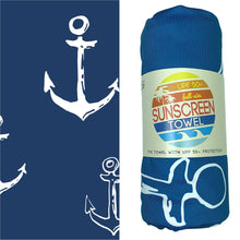 Load image into Gallery viewer, Blue Anchor Hooded UPF 50+ Sunscreen Towel
