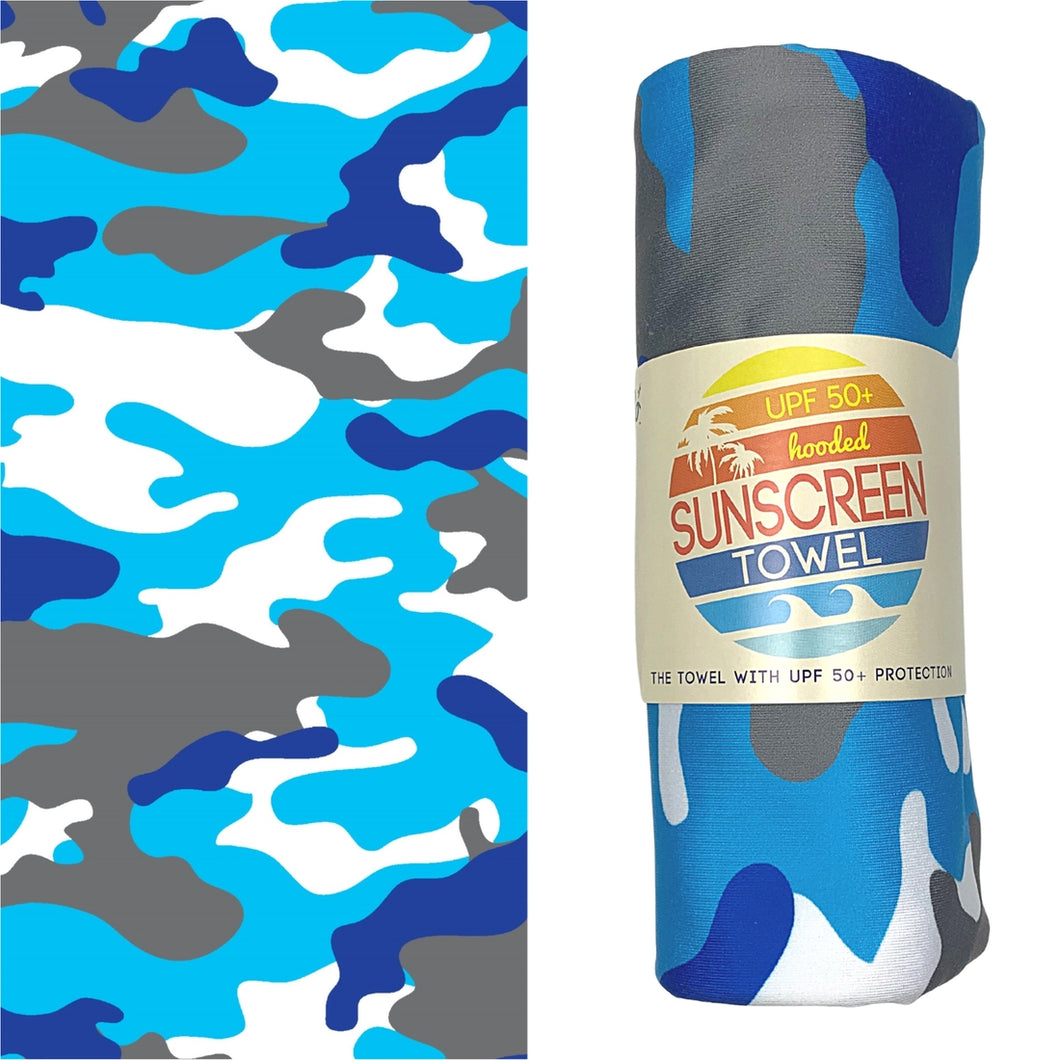 Blue Camo Hooded UPF 50+ Sunscreen Towel