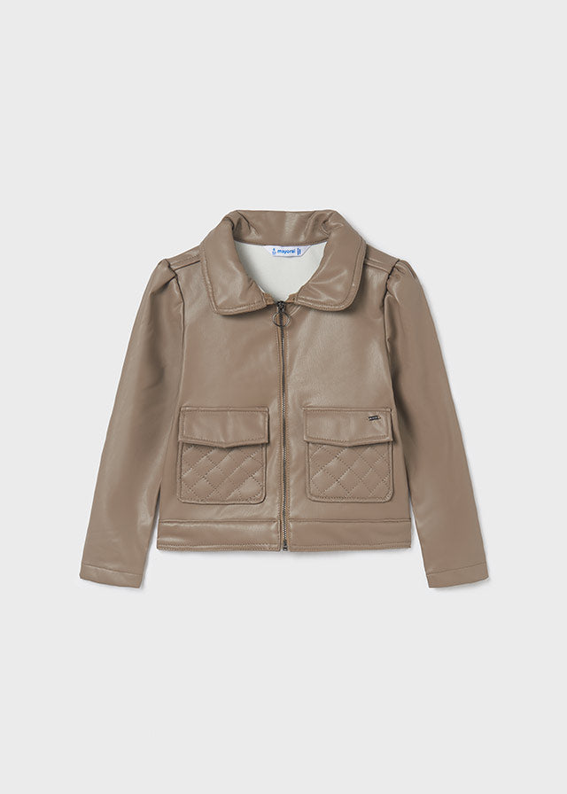 Taupe Faux Leather Quilted Pocket Jacket