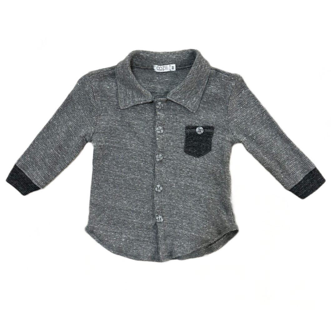 Charcoal Rib Button Up Long Sleeve