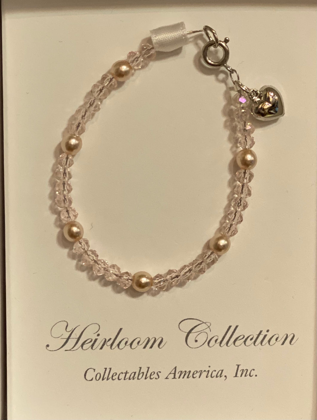 Soft Pink Crystal And Pearl Bracelet With Heart