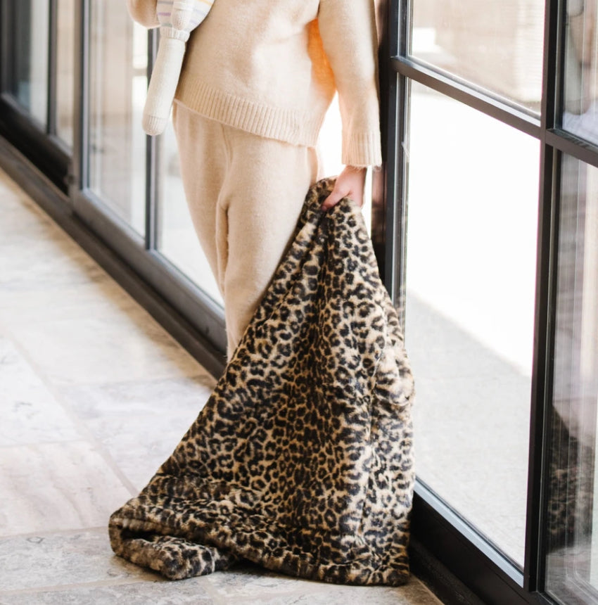 Classic Leopard Faux Fur Receiving Blanket
