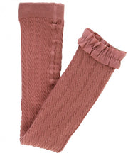Load image into Gallery viewer, Mauve Cable Knit Footless Ruffle Tights
