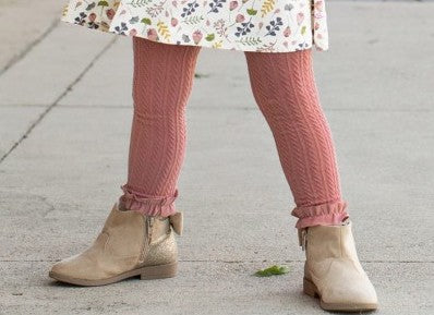 Mauve Cable Knit Footless Ruffle Tights