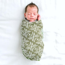 Load image into Gallery viewer, Olive Mudcloth Stretchy Swaddle
